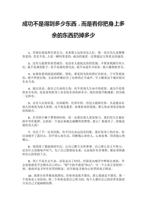 成功不是得到多少东西,而是看你把身上多余的东西扔掉多少