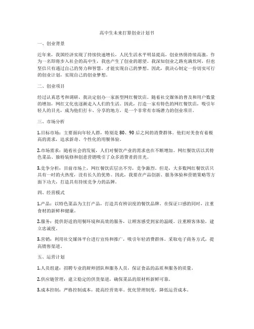 高中生未来打算创业计划书