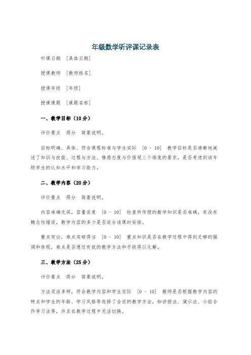 年级数学听评课记录表