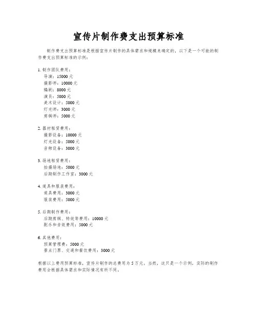 宣传片制作费支出预算标准