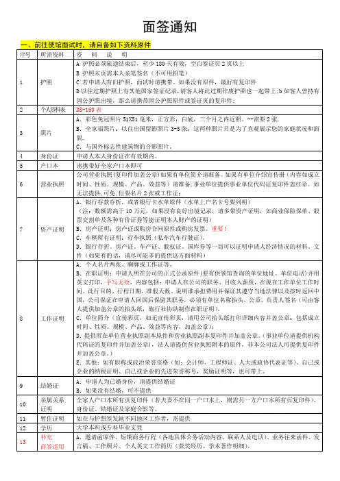 美国签证准备资料与面签注意事项说明
