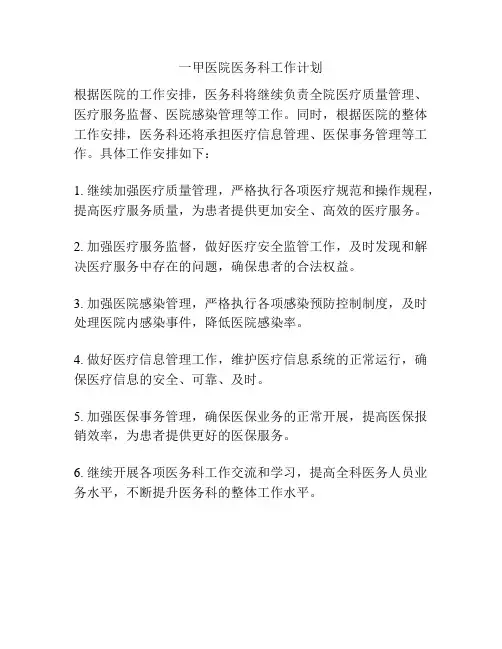 一甲医院医务科工作计划