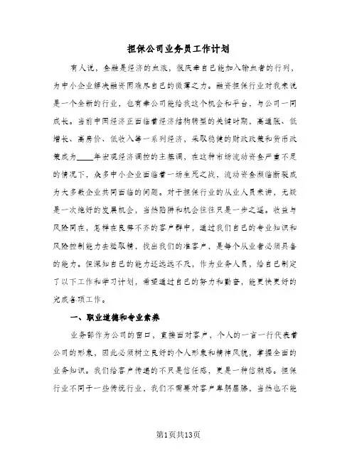 担保公司业务员工作计划（四篇）