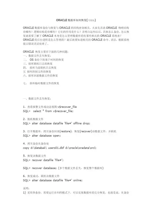 ORACLE数据库如何恢复