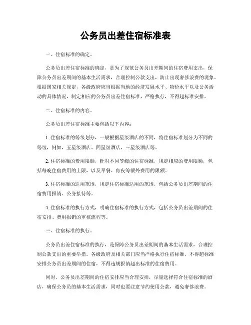 公务员出差住宿标准表