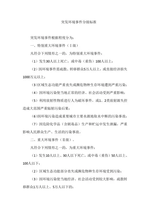 突发环境事件分级标准
