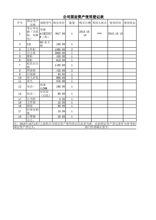 固定资产登记表