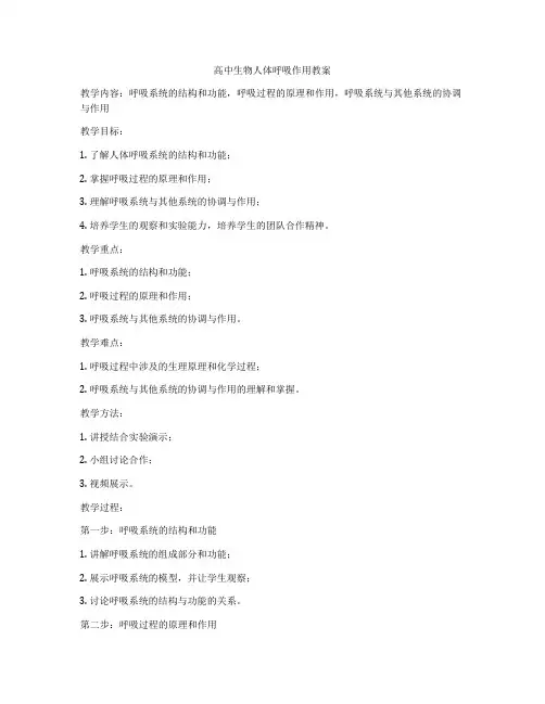 高中生物人体呼吸作用教案
