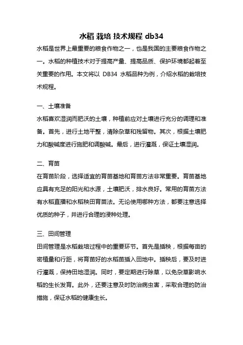 水稻 栽培 技术规程 db34