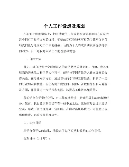 个人工作设想及规划
