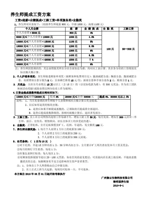 养生师提成工资方案