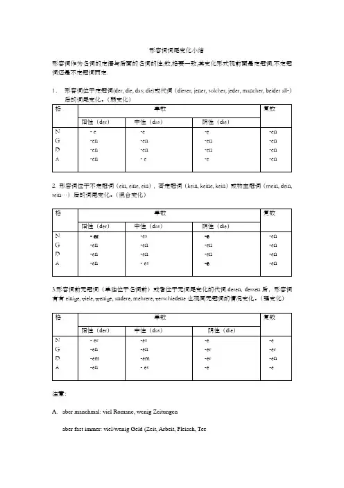 德语形容词词尾变化小结