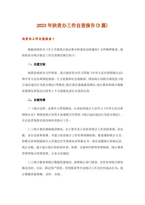2023年扶贫办工作自查报告(3篇)