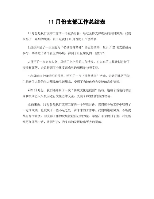 11月份支部工作总结表