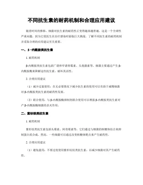 不同抗生素的耐药机制和合理应用建议