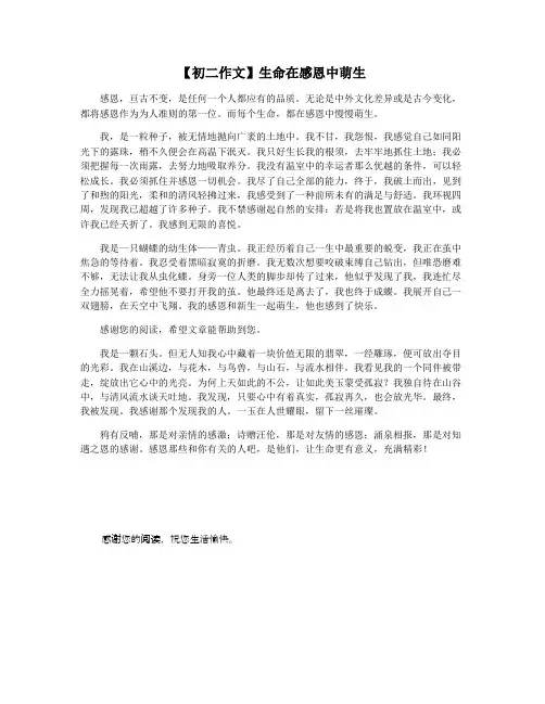【初二作文】生命在感恩中萌生