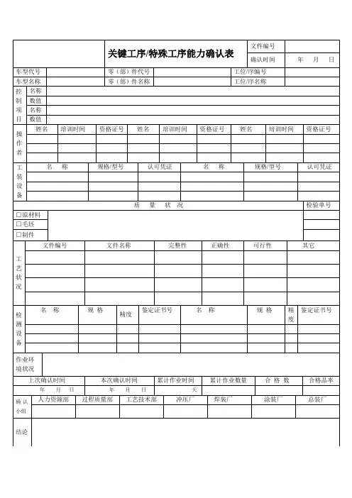 关键、特殊工序能力确认表