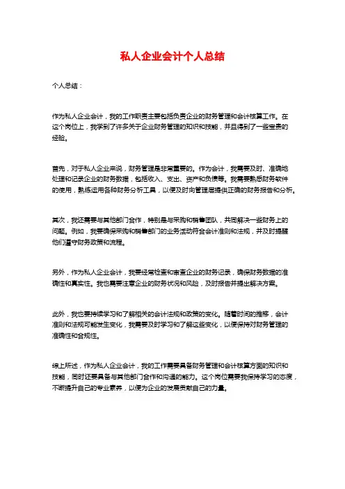 私人企业会计个人总结