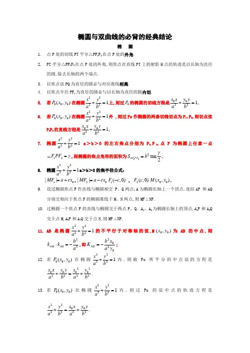 椭圆与双曲线的必背的经典结论