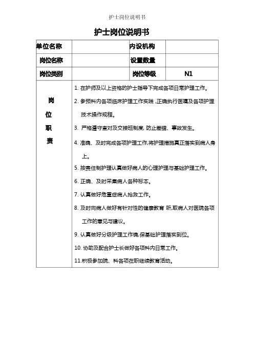 护士岗位说明书
