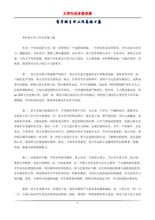 青年班主任工作总结4篇