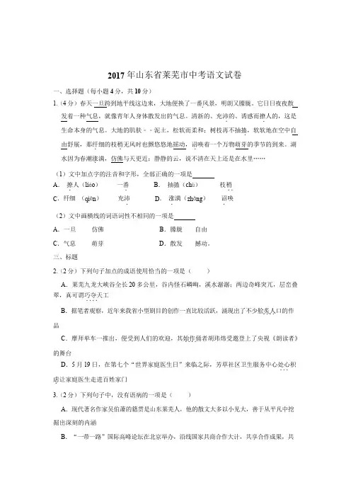 山东省莱芜市中考语文试卷