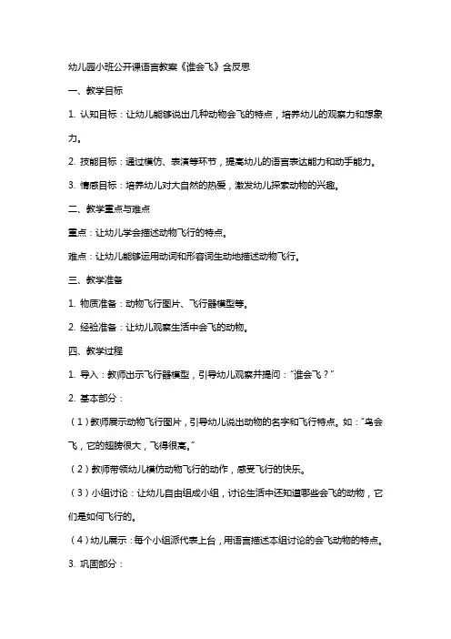 幼儿园小班公开课语言教案《谁会飞》含反思