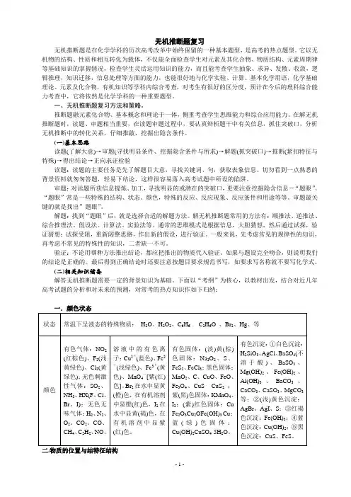 高中化学推断题总结经典+全)