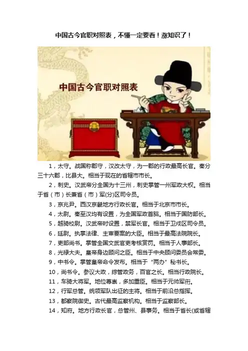 中国古今官职对照表，不懂一定要看！涨知识了！