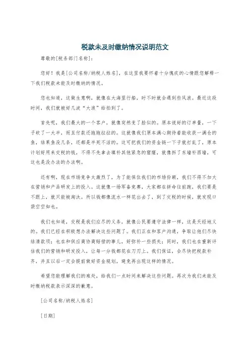 税款未及时缴纳情况说明范文