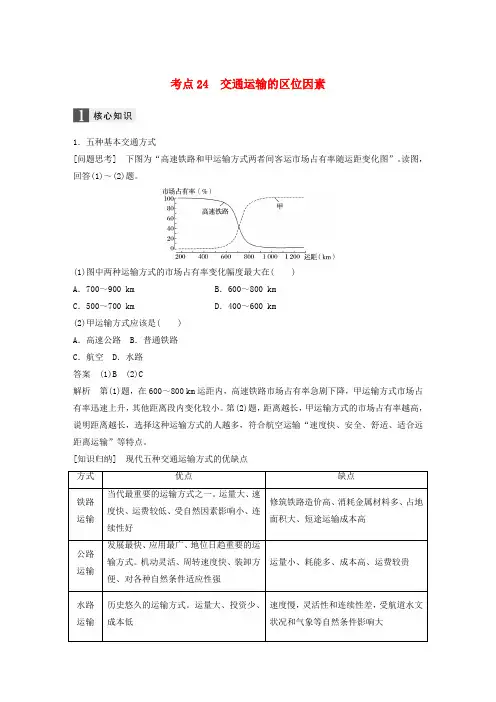 2017届高考地理二轮复习 专题八 区域产业活动 考点24 交通运输的区位因素