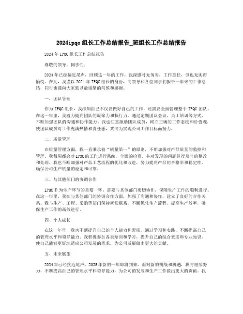 2024ipqc组长工作总结报告_班组长工作总结报告