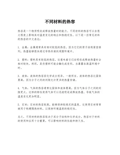 不同材料的热容