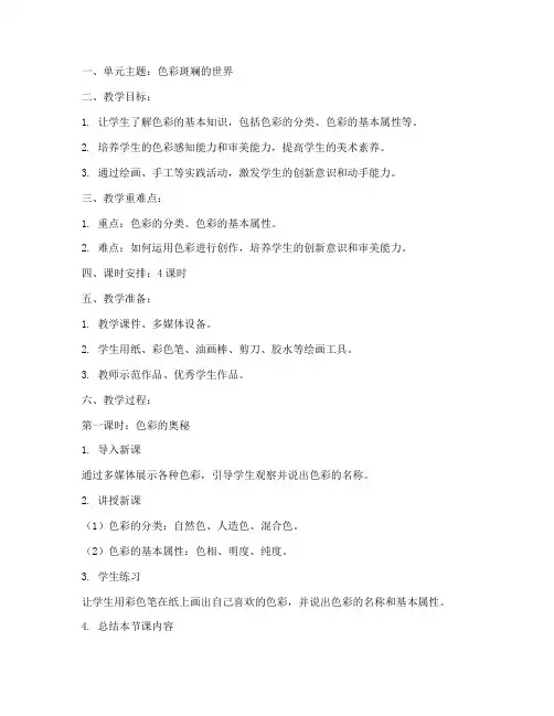 小学美术单元备课教案模板范文
