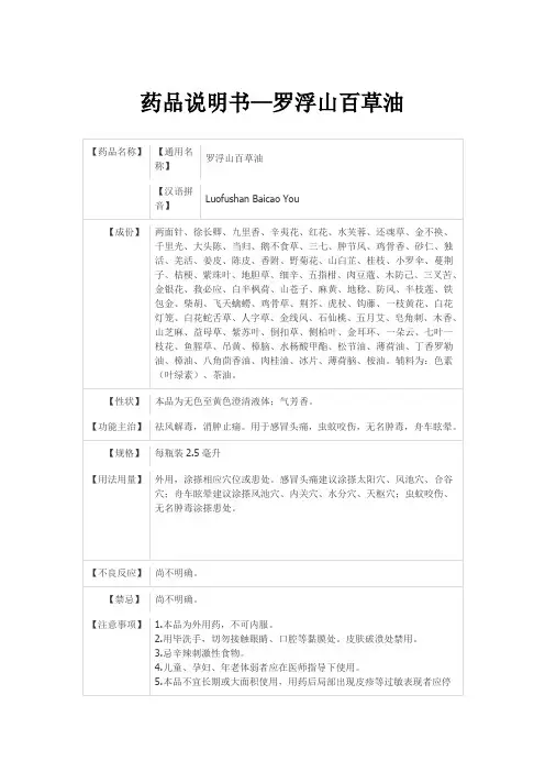药品说明书—罗浮山百草油
