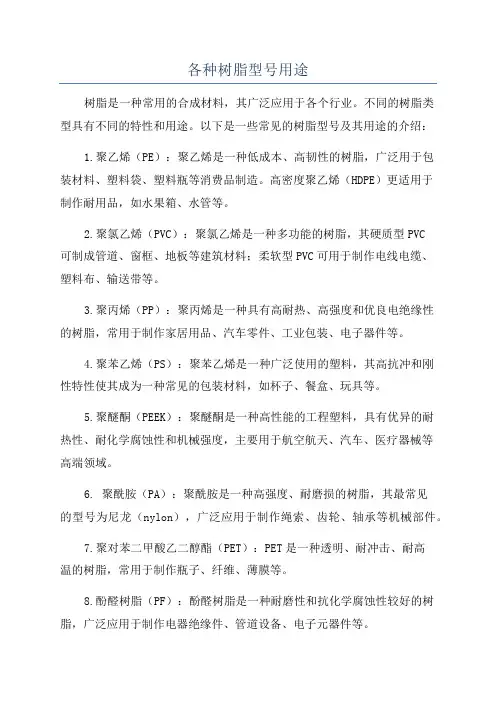各种树脂型号用途