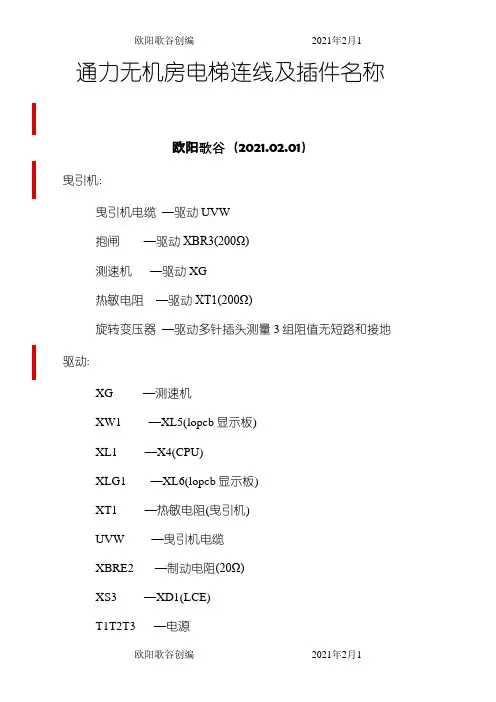 通力无机房电梯连线及插件名称之欧阳歌谷创作