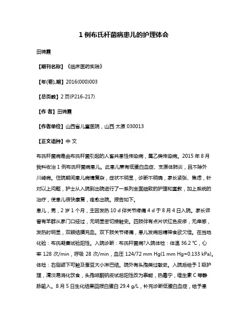 1例布氏杆菌病患儿的护理体会