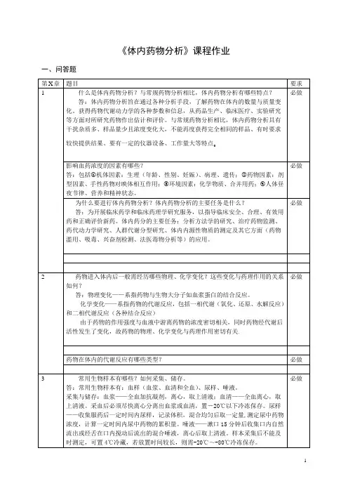 体内药物分析课程必做作业(答案)