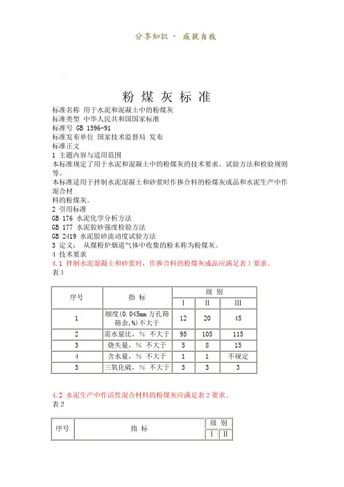 粉煤灰国家标准