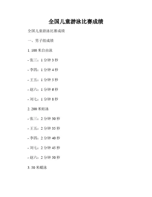 全国儿童游泳比赛成绩