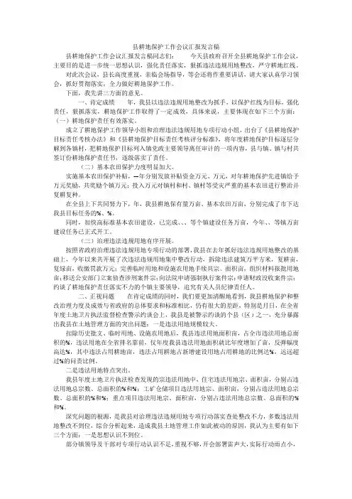 县耕地保护工作会议汇报发言稿