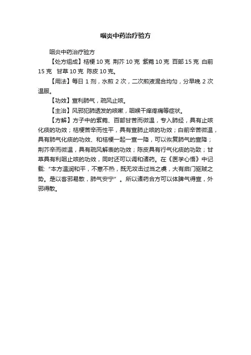 咽炎中药治疗验方