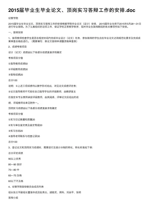 2015届毕业生毕业论文、顶岗实习答辩工作的安排.doc