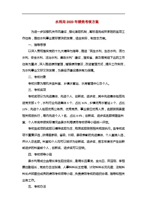 水利局2020年绩效考核方案