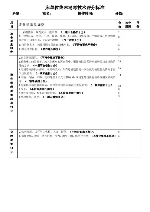 床单位终末消毒评分标准