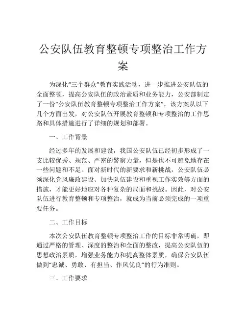 公安队伍教育整顿专项整治工作方案