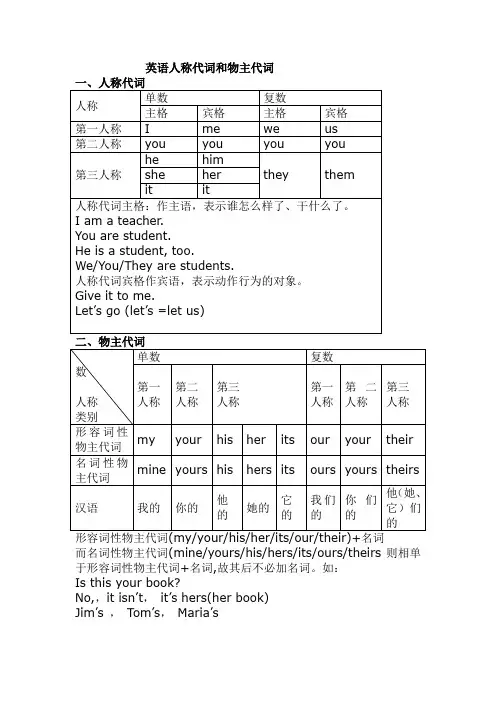 英语人称代词和物主代词