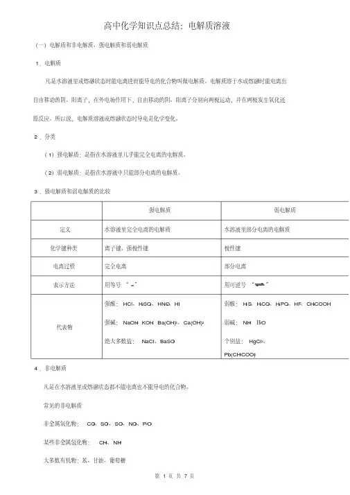 高中化学知识点总结：电解质溶液