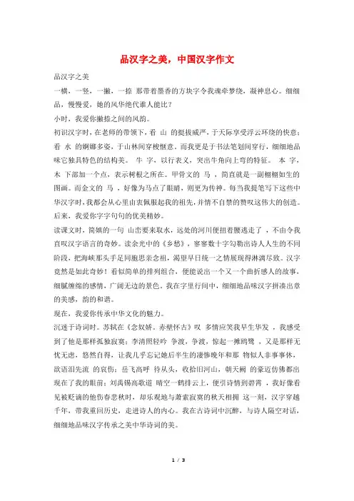 品汉字之美,中国汉字作文